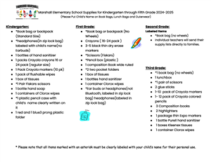 School Supply List